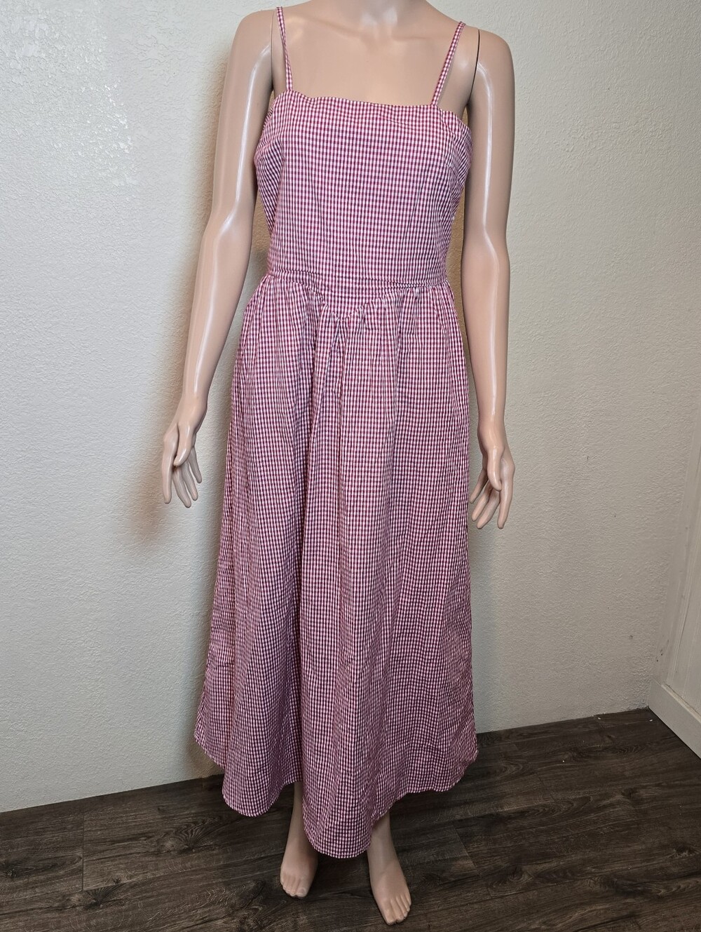 Japna Women’s Medium Red Gingham SunDress Smocked Bodice Long Skirt Pockets - Picture 9 of 13